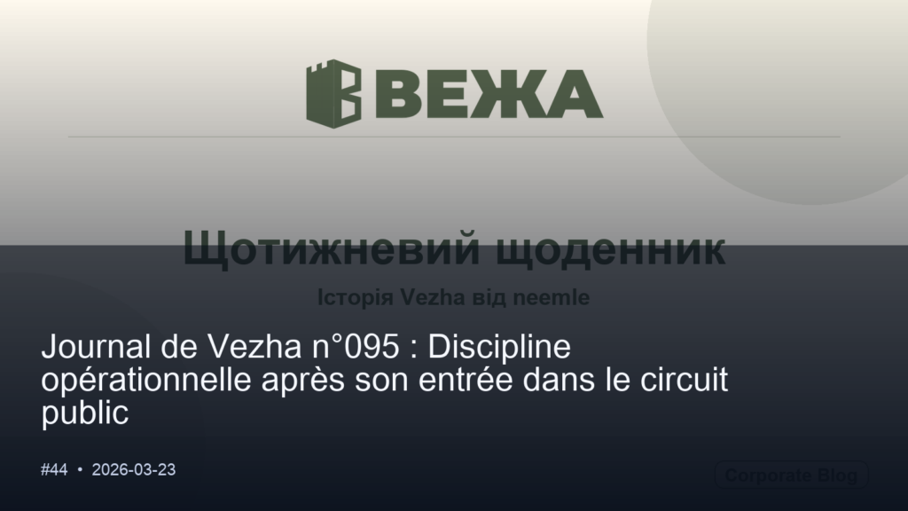 Journal de Vezha #095 : Discipline opérationnelle après l&rsquo;entrée dans le circuit public
