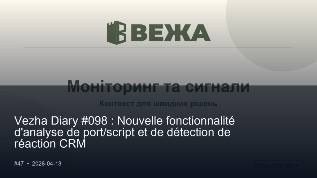 Vezha Diary #098 : Nouvelle fonctionnalité d&rsquo;analyse de port/script et de détection de réaction CRM