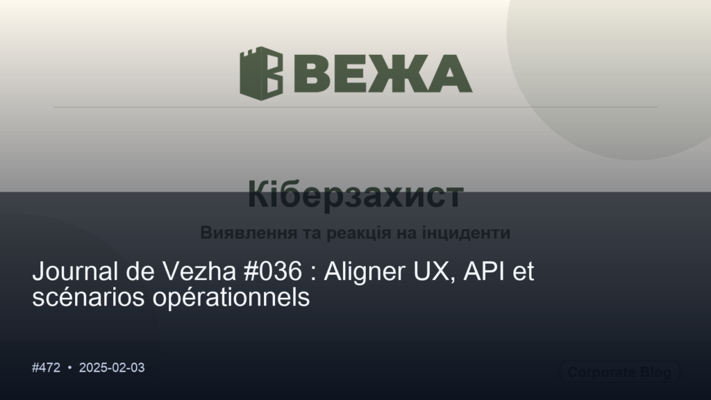 Journal de Vezha #036 : Aligner UX, API et scénarios opérationnels